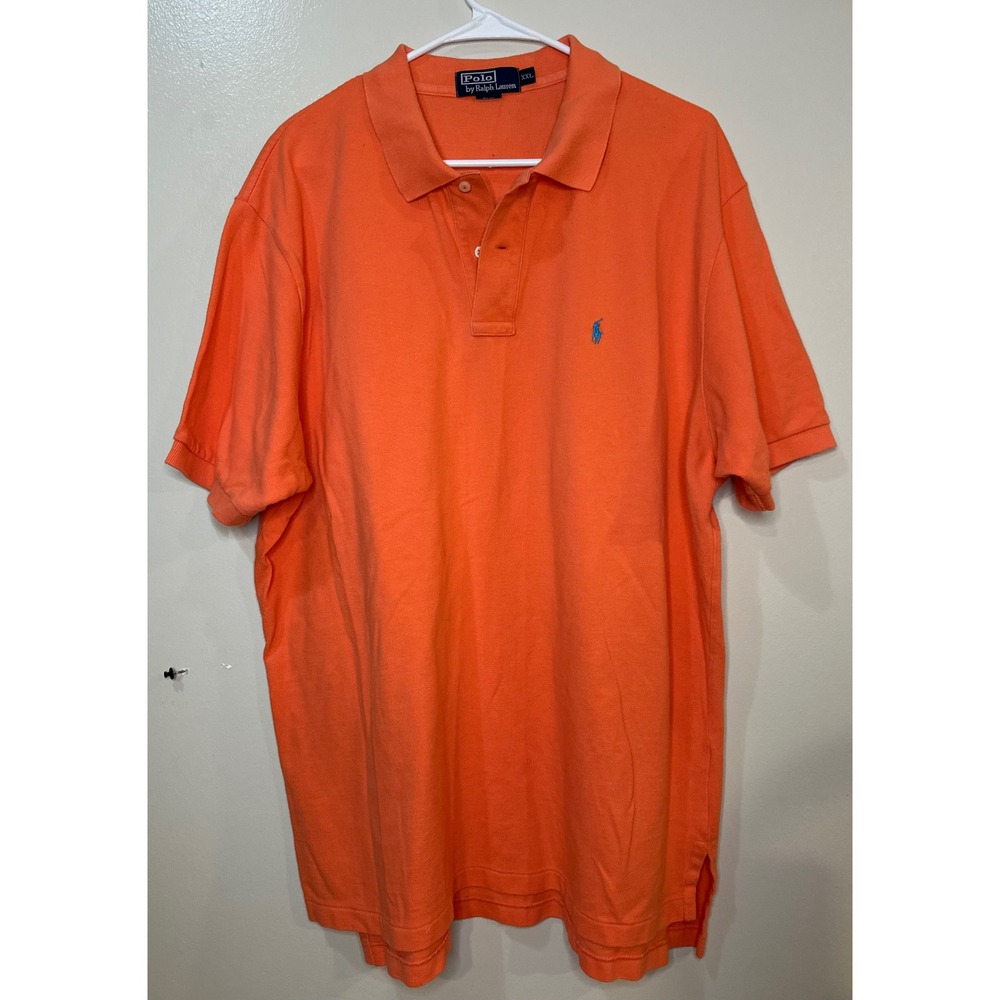 Polo Ralph Lauren Mens XXL Orange‎ Short Sleeve Pique Polo Shirt Blue Pony Logo